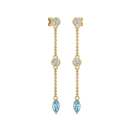 Diamond Pear Cut Aquamarine 14K Yellow Gold Earrings
