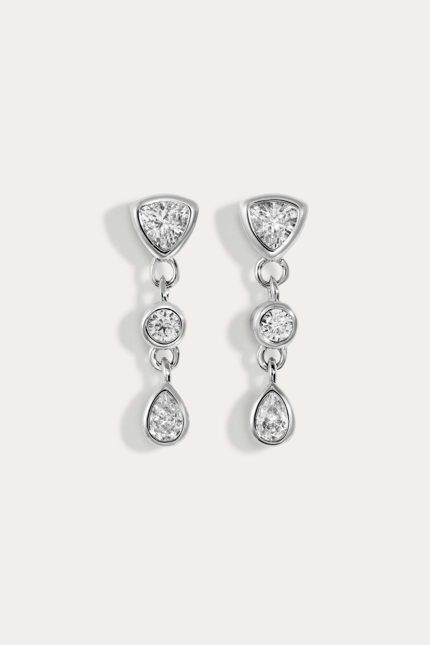 Mini cz triple drop studs triangle - round - pear