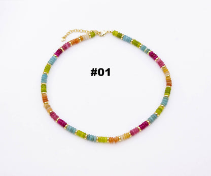 Gemstone Rondelle Necklace with Moving Sardine Charm