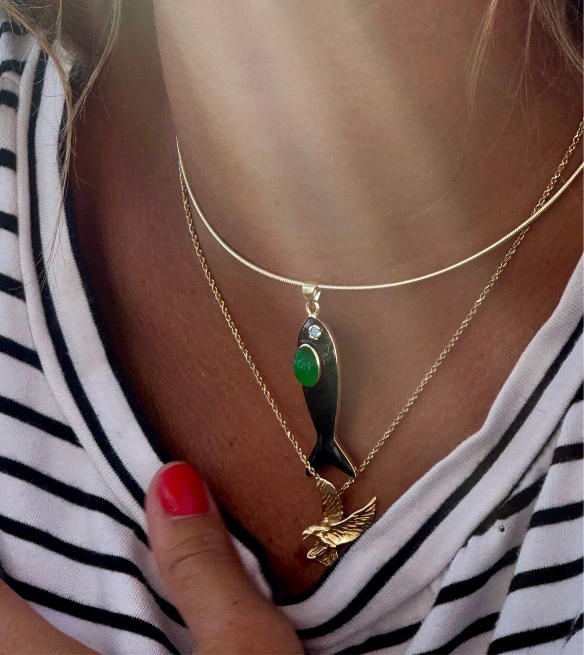 Enamel & Stone Sardine Necklace on 16-inch Gold-Filled Omega, alternate view 3