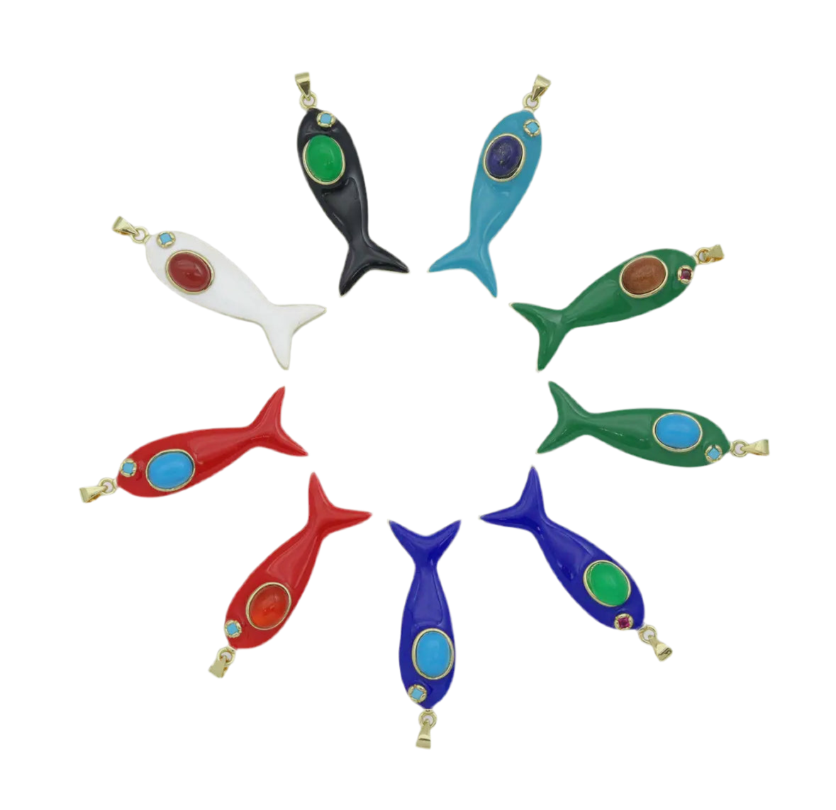Enamel & Stone Sardine Necklace on 16-inch Gold-Filled Omega
