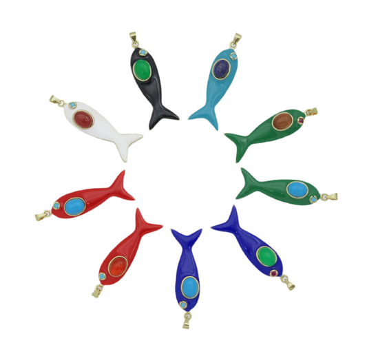 Enamel & Stone Sardine Necklace on 16-inch Gold-Filled Omega