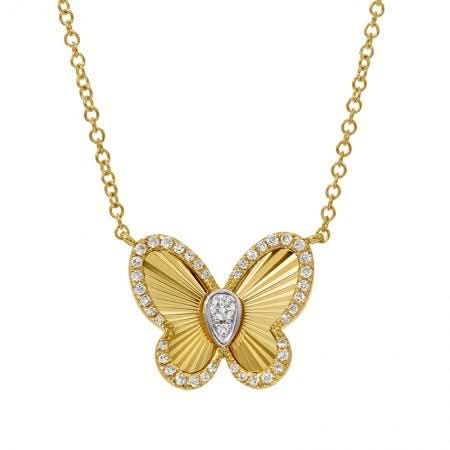 Fluted Gold Butterfly with Diamond Center and Diamond Pave Edging - Susan Blake Jewelry