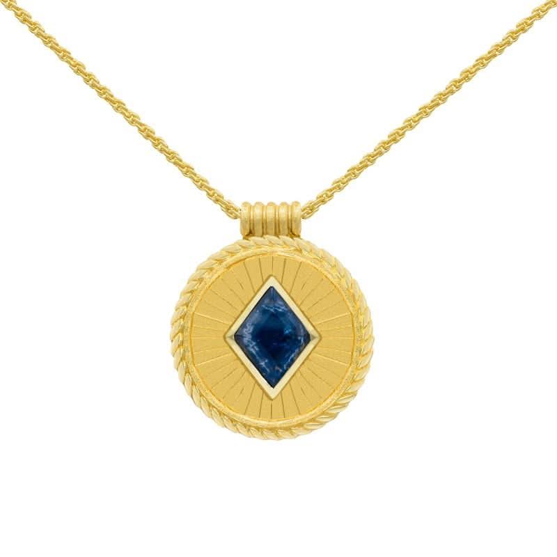 Gold Circle Pendant Necklace with Inset Gemstone - Susan Blake Jewelry