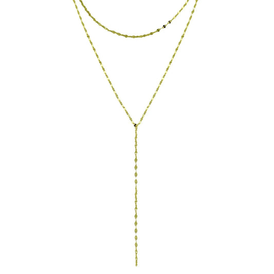 Gold Double Chain Lariat Necklace