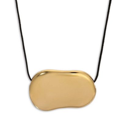 Gold Pebble Pendant Necklace on Adjustable Black Cord, alternate view 2