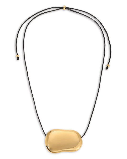 Gold Pebble Pendant Necklace on Adjustable Black Cord