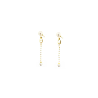 Gold plated pearl CZ drop earring, alternate view 2
