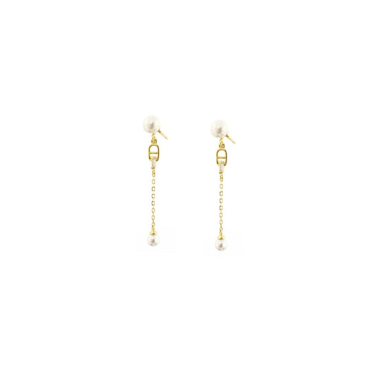 Gold plated pearl CZ drop earring