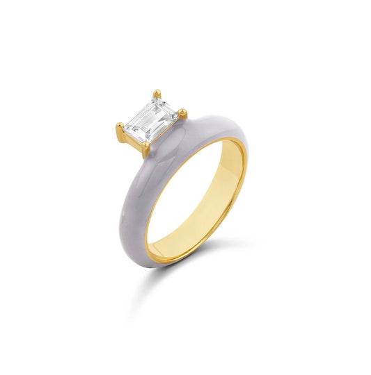 Gray Enamel Emerald Cut Solitaire Ring