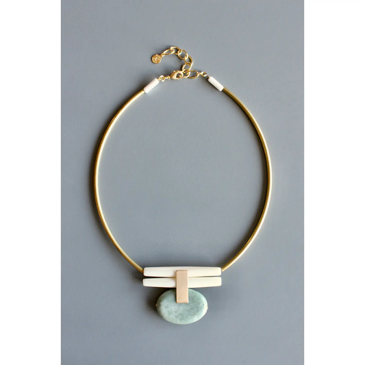 Green Jasper and Brass Artdeco Necklace