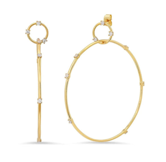 Large Gold Double Hoop Earrings With CZ Stations