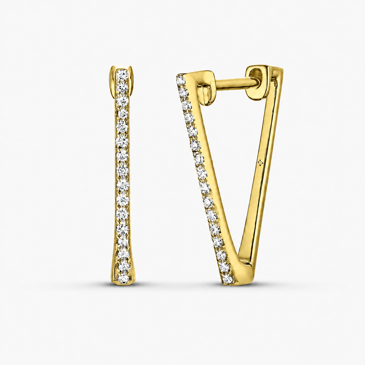 14k yellow gold diamond V huggie earrings