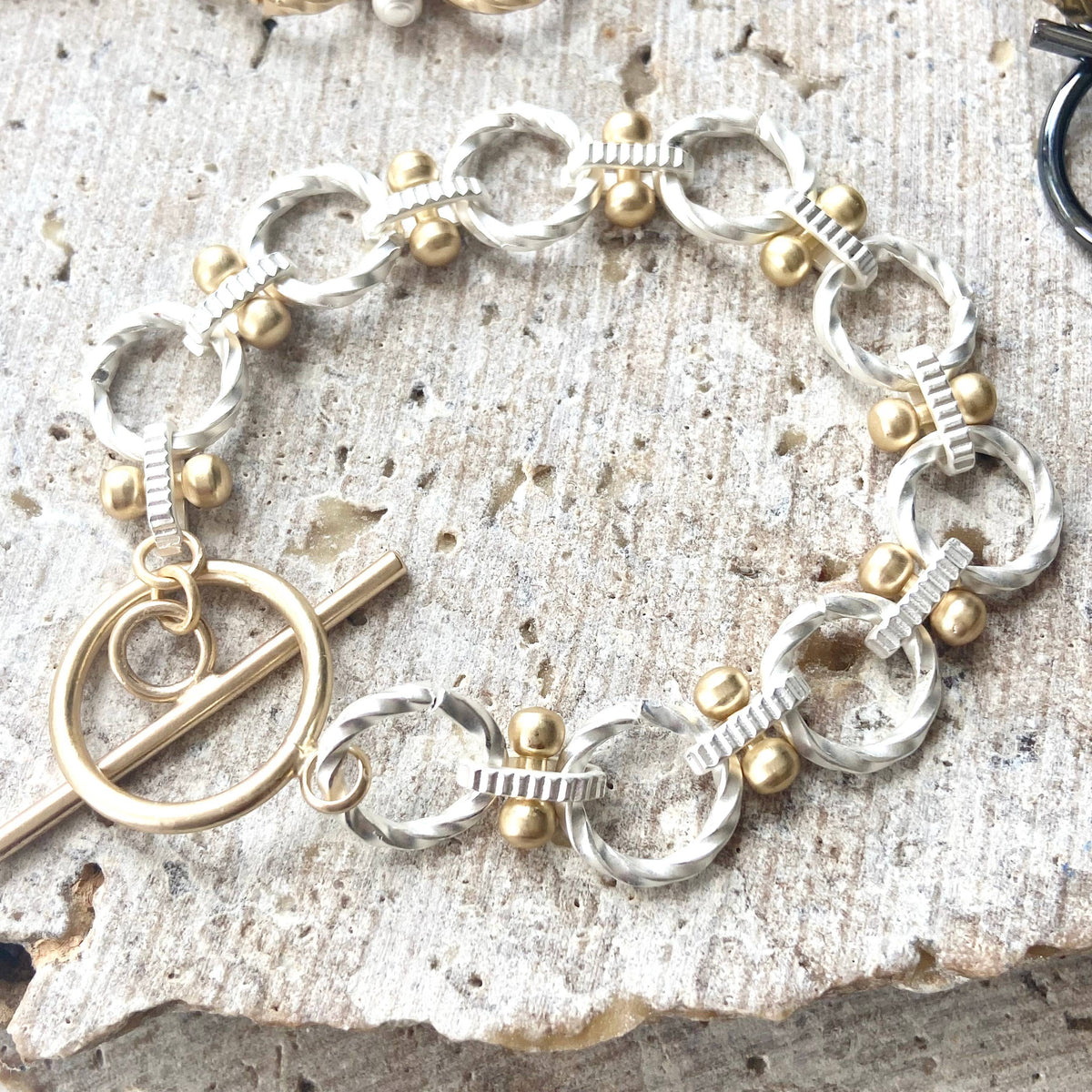 Matte gold two-tone toggle bracelet, alternate view 2