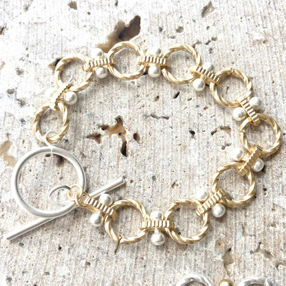Matte gold two-tone toggle bracelet, alternate view 3