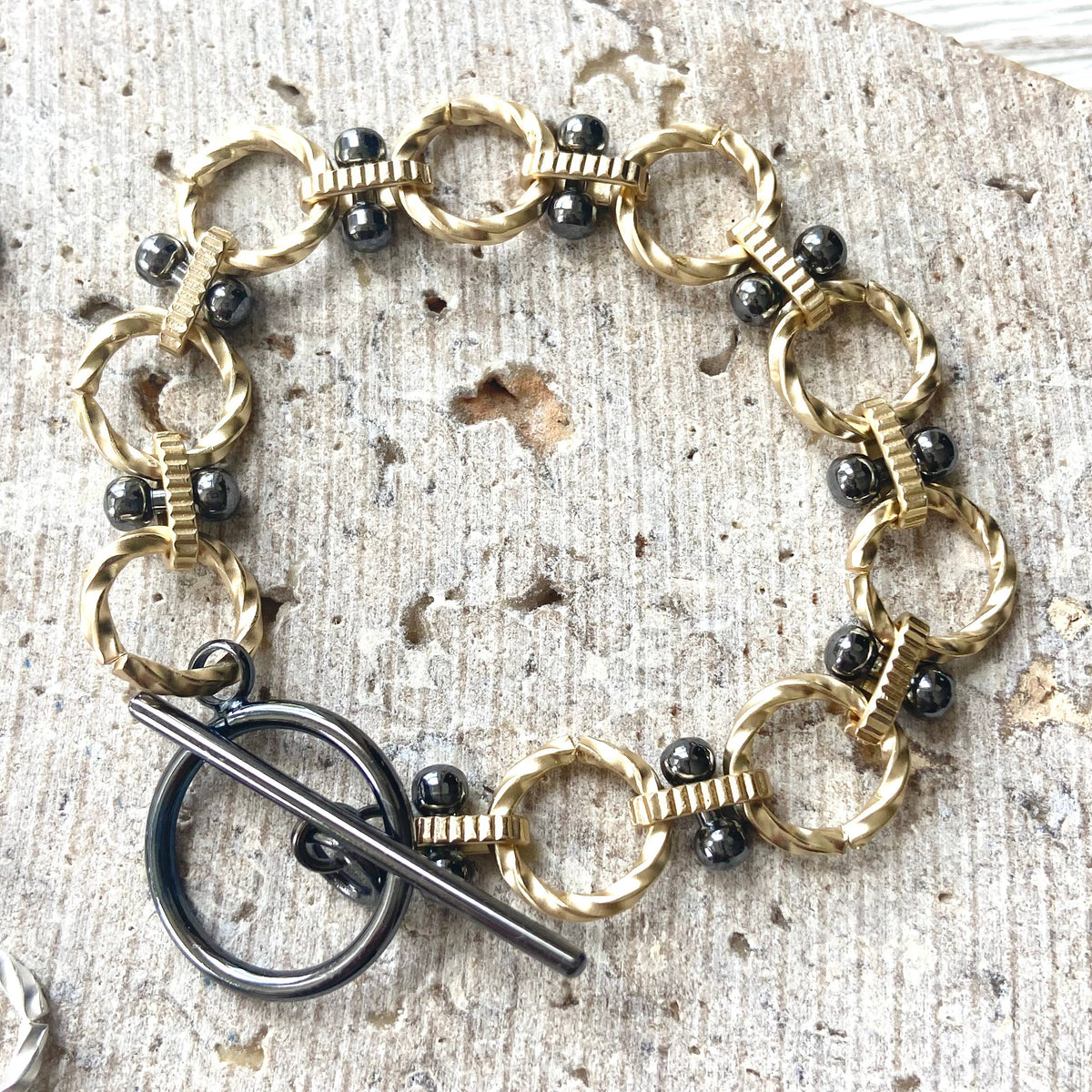 Matte gold two-tone toggle bracelet, alternate view 4