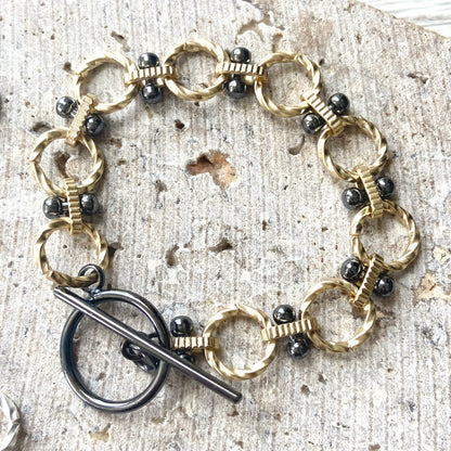 Matte gold two-tone toggle bracelet, alternate view 4