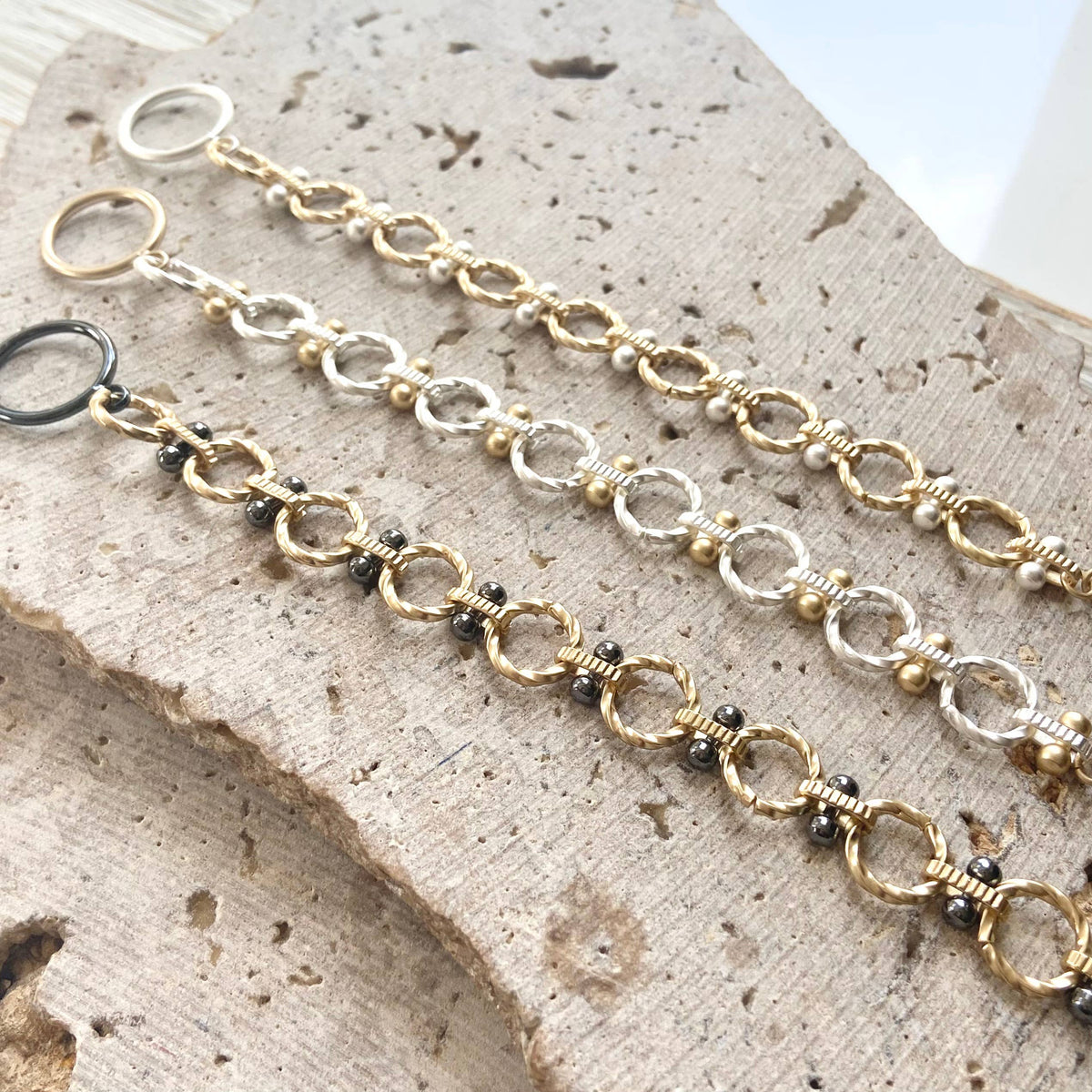 Matte gold two-tone toggle bracelet, alternate view 5