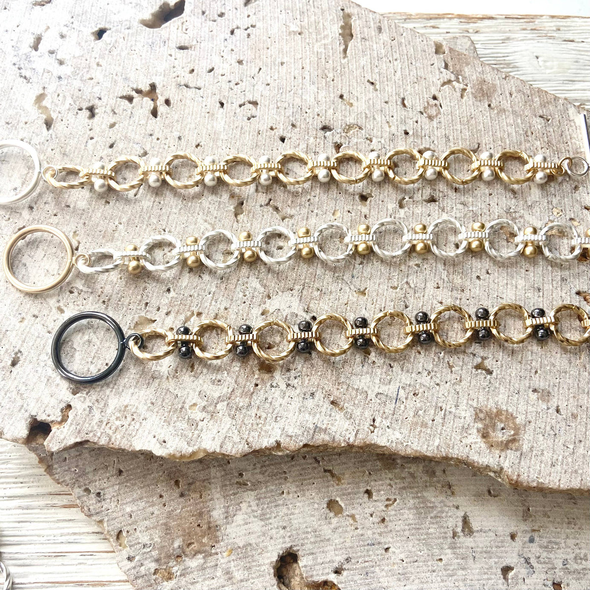 Matte gold two-tone toggle bracelet, alternate view 6