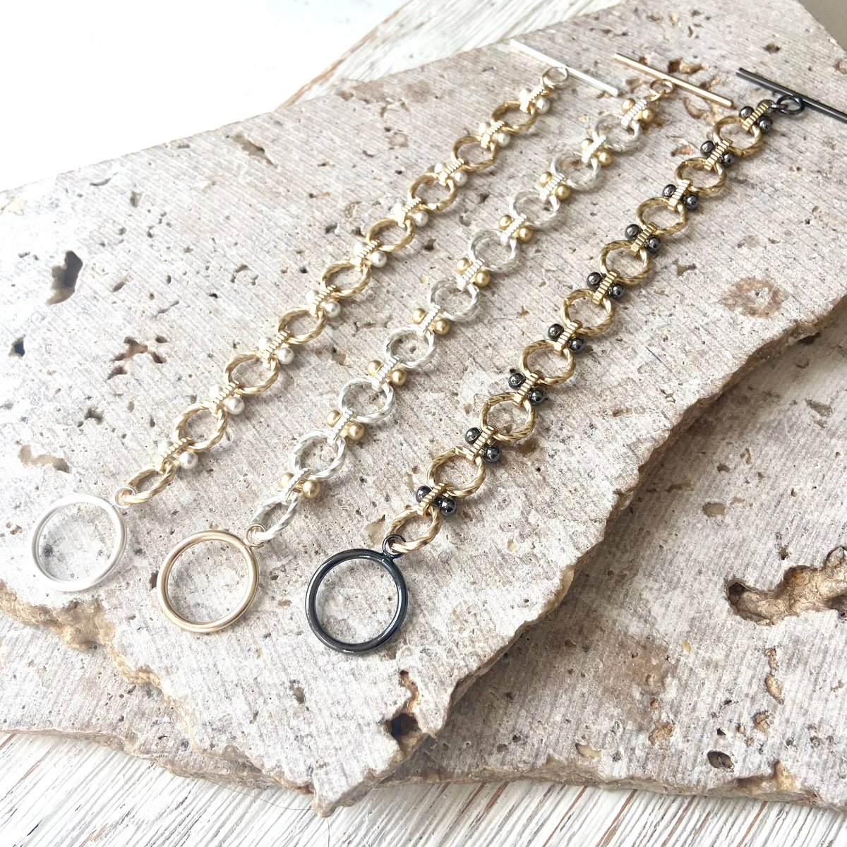 Matte gold two-tone toggle bracelet, alternate view 7