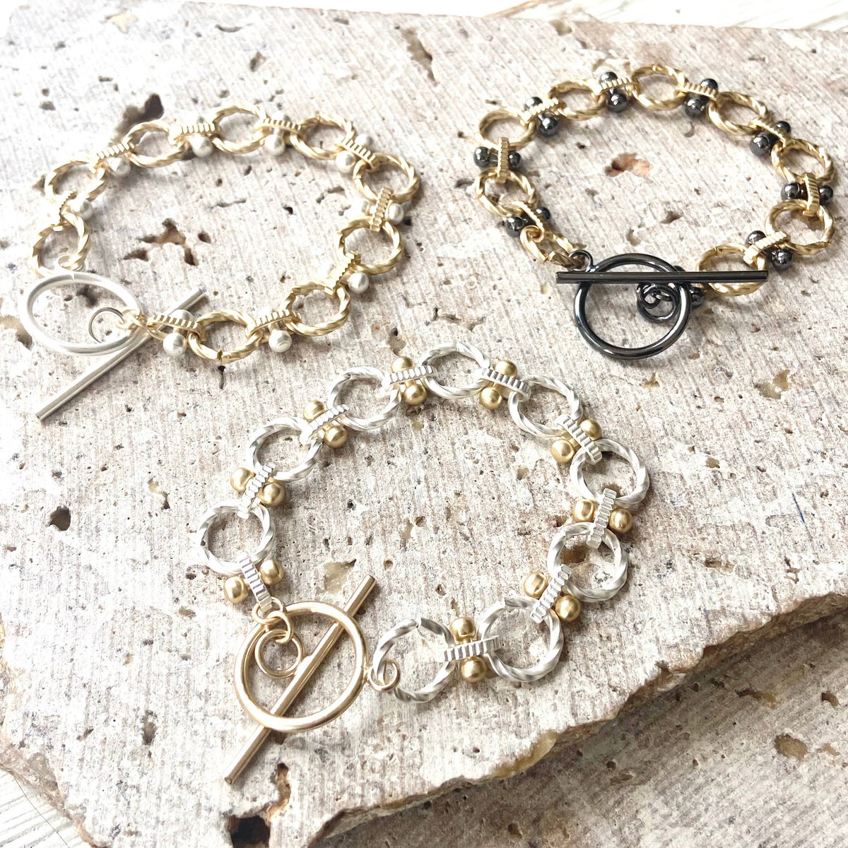 Matte gold two-tone toggle bracelet, alternate view 8