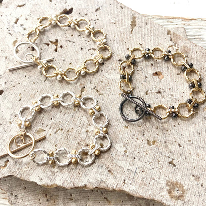 Matte gold two-tone toggle bracelet, alternate view 9