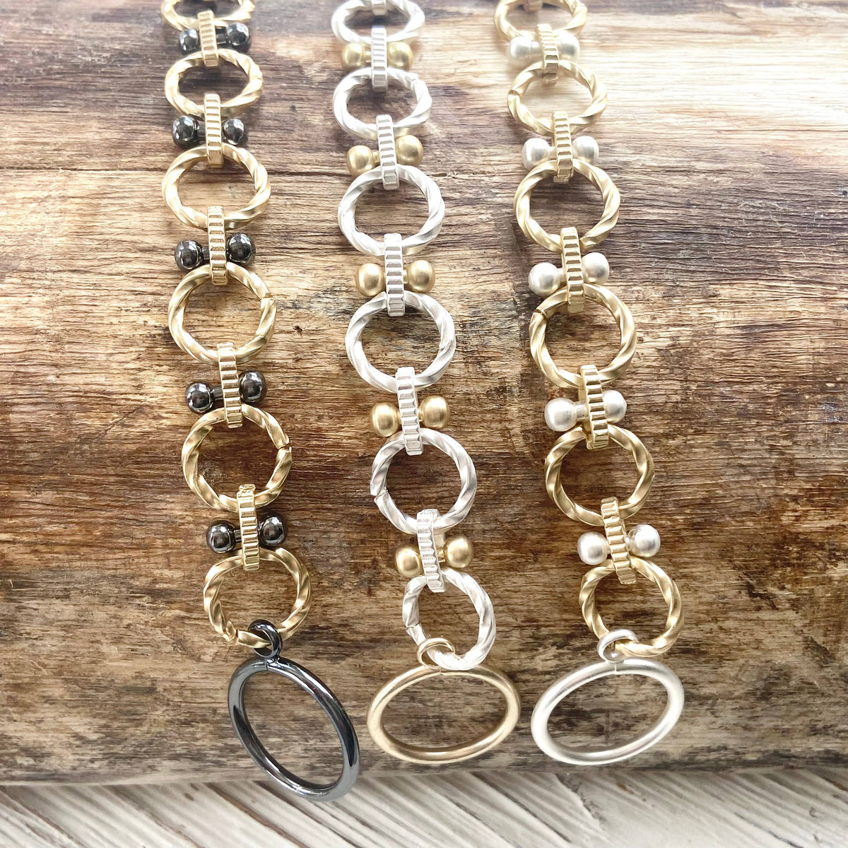 Matte gold two-tone toggle bracelet