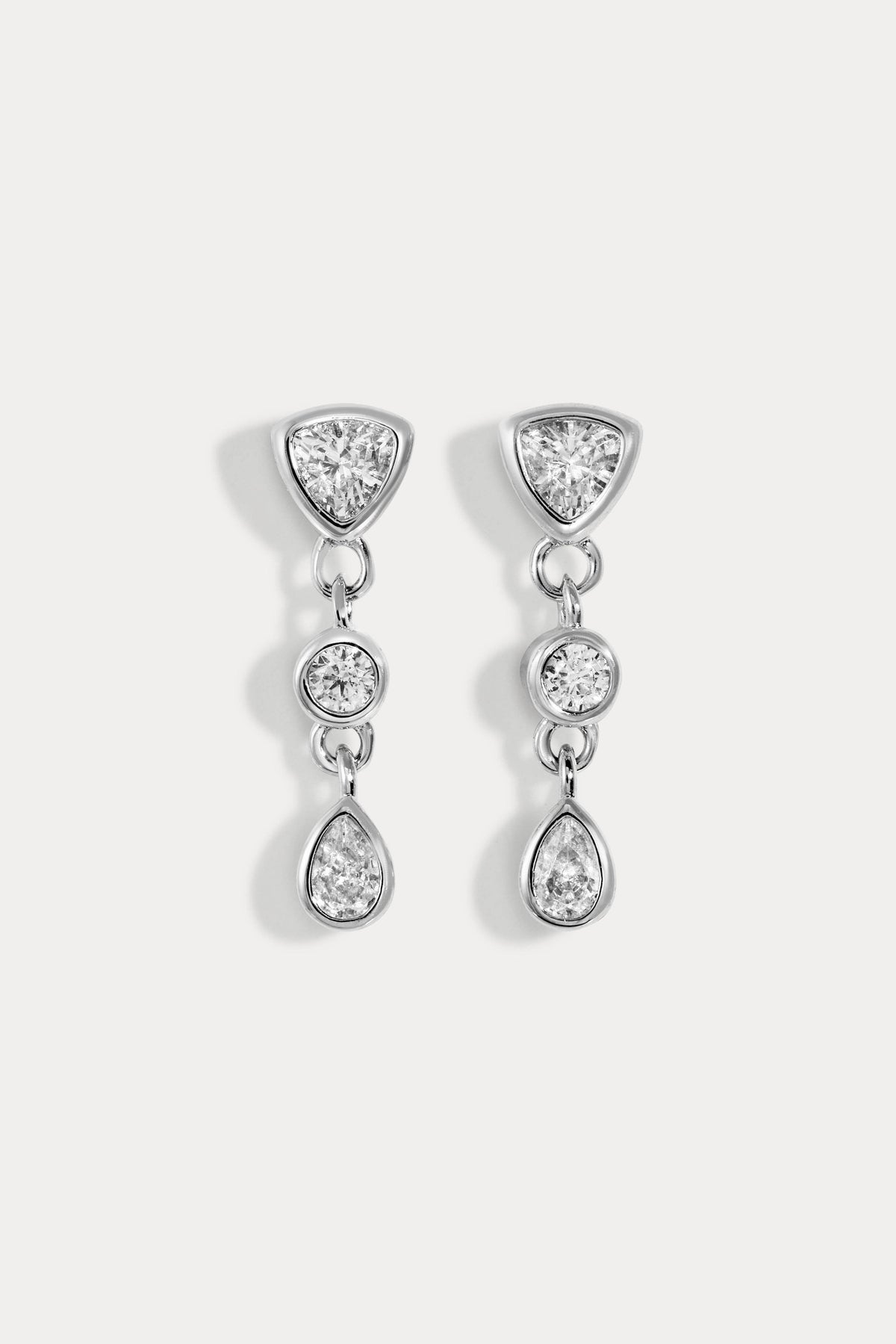 Mini cz triple drop studs triangle - round - pear, alternate view 2