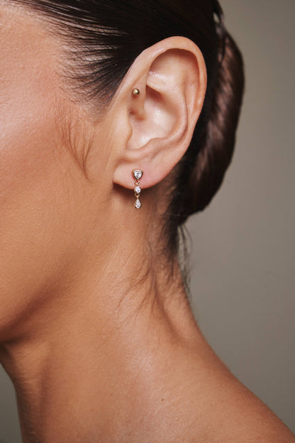 Mini cz triple drop studs triangle - round - pear, alternate view 3