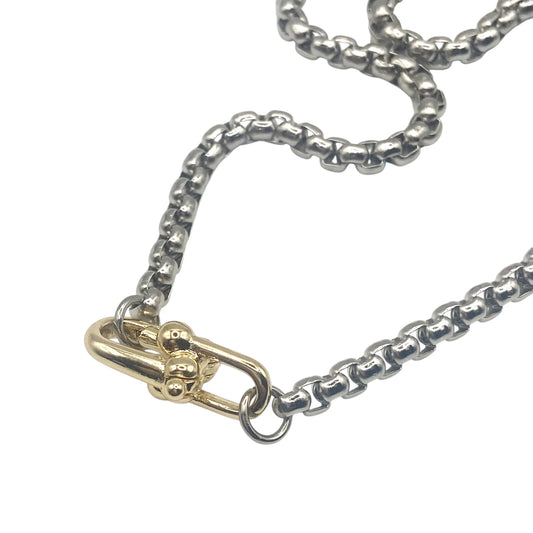 Mixed metal charm bar necklace