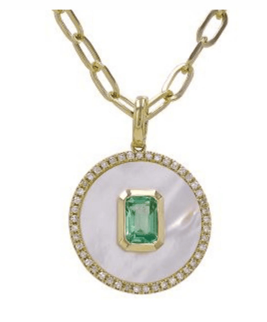 Mother of Pearl + Tsavorite Yellow Gold Pendant Necklace
