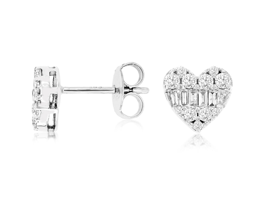 Natural Diamond Heart Earrings .45 CT, 14K White Gold