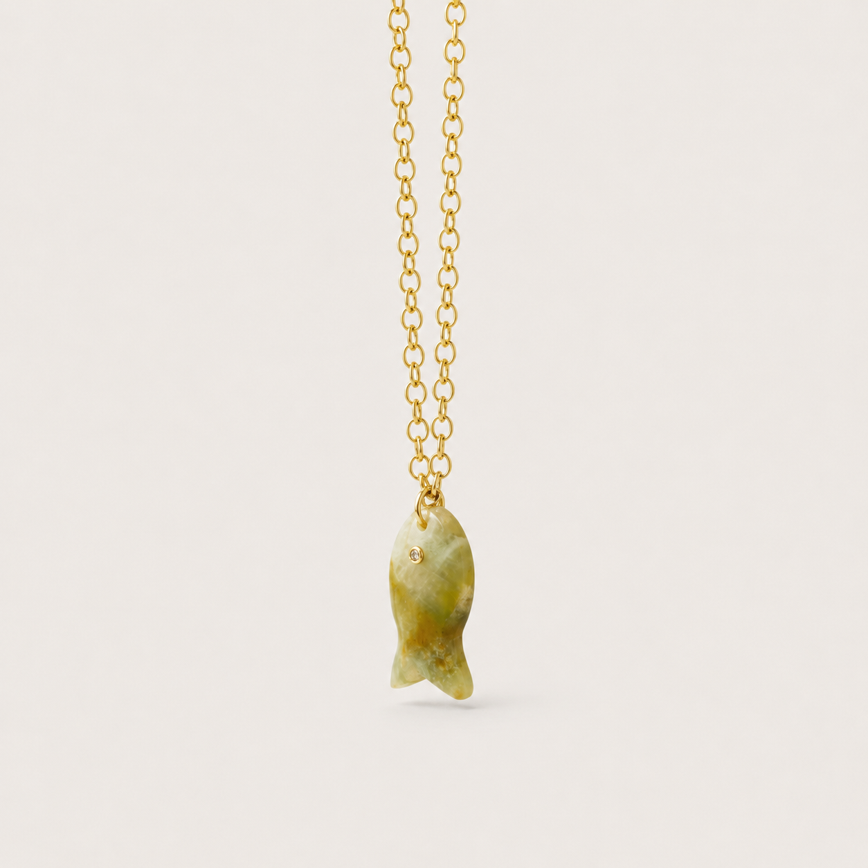 Hand-Carved Natural Stone Fish Charm Necklace, alternate view 2