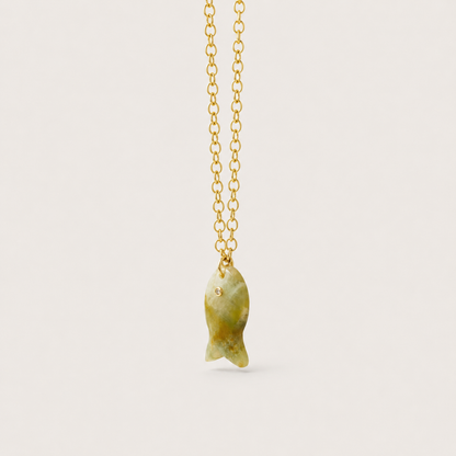 Hand-Carved Natural Stone Fish Charm Necklace, alternate view 2