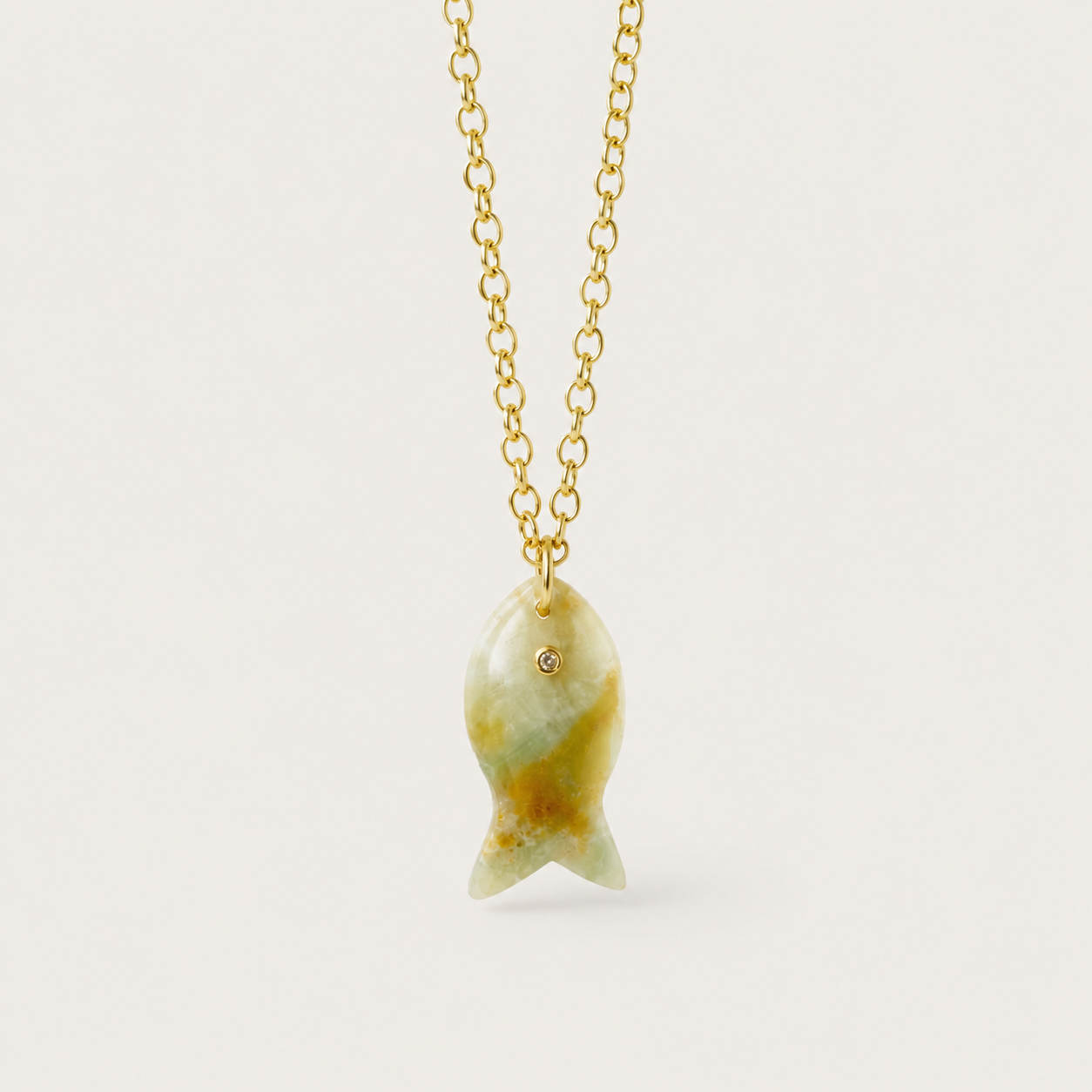 Hand-Carved Natural Stone Fish Charm Necklace