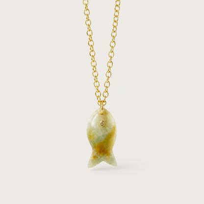 Hand-Carved Natural Stone Fish Charm Necklace