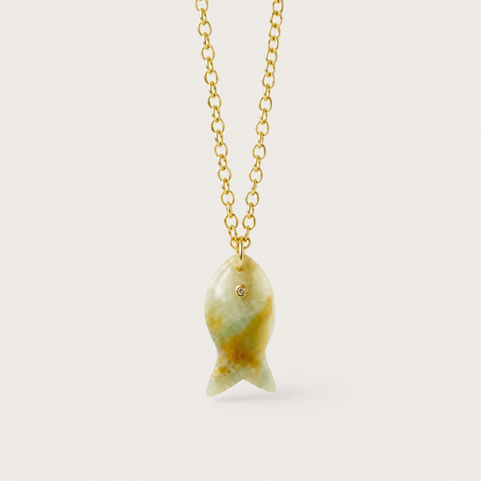 Natural Stone Fish Charm Necklace