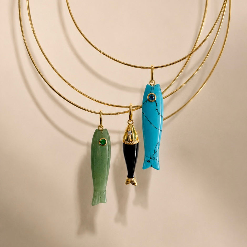 Natural Stone Sardine Charm Necklace, alternate view 2