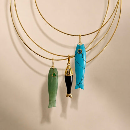 Natural Stone Sardine Charm Necklace, alternate view 2