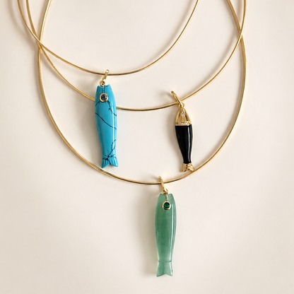 Natural Stone Sardine Charm Necklace, alternate view 3