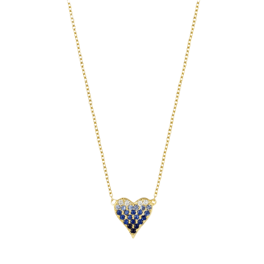 Ombre Blue Sapphire Pavé Diamond Heart Necklace in White Gold
