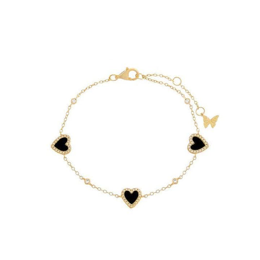 Onyx Multi-Heart Stone Pave Bracelet