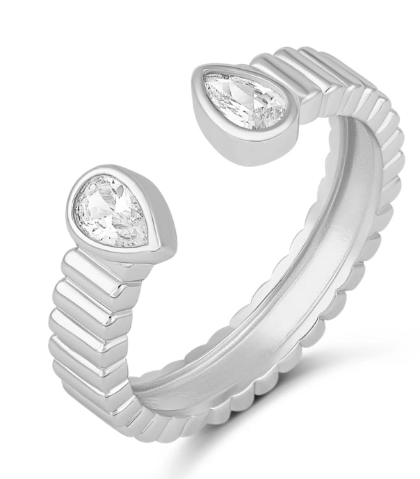 Open Pear Cz Fluted Band Ring