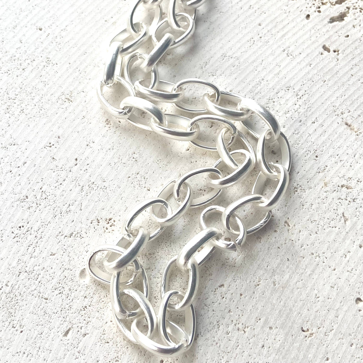 Oversized links matte silver statement necklace, alternate view 2