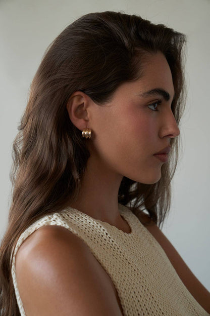 Oversized Triple Line Dome Shield Stud Earrings, alternate view 2