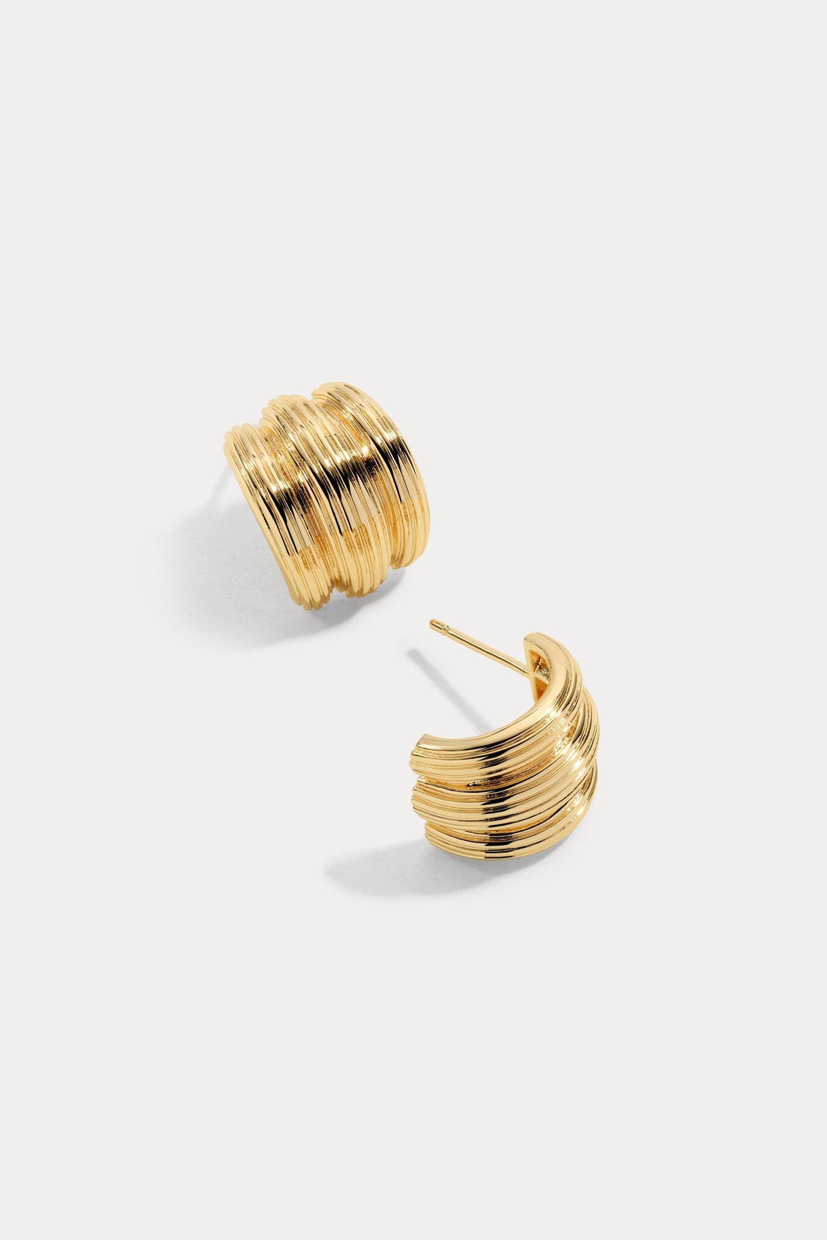Oversized Triple Line Dome Shield Stud Earrings, alternate view 3