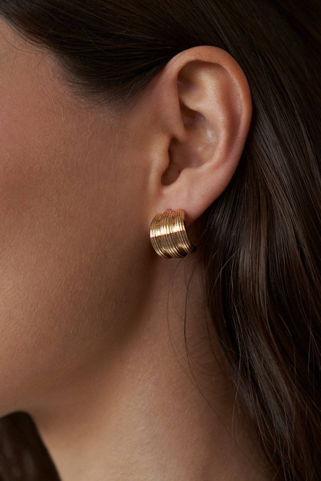 Oversized Triple Line Dome Shield Stud Earrings, alternate view 4