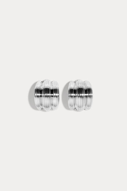 Oversized Triple Line Dome Shield Stud Earrings, alternate view 5