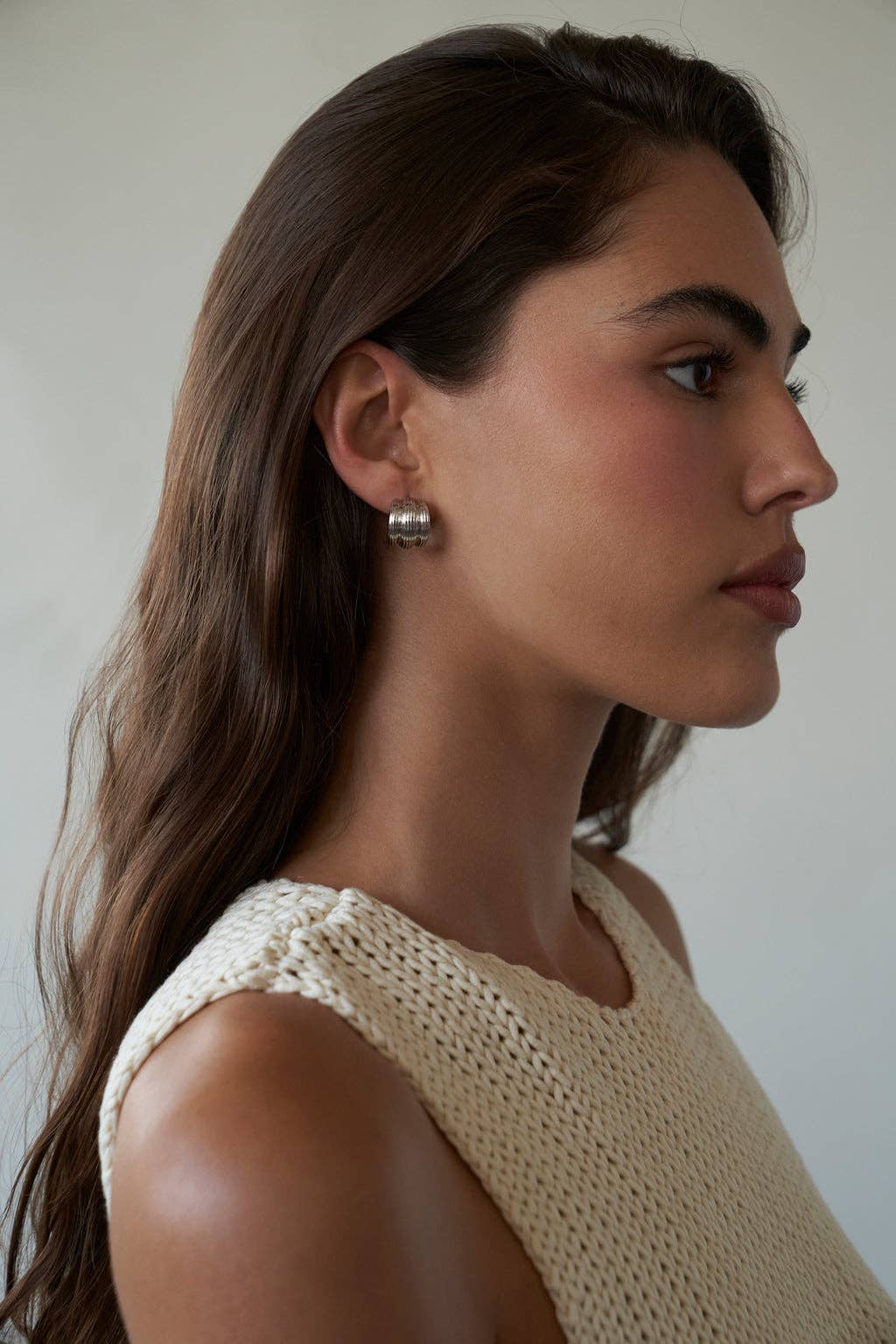 Oversized Triple Line Dome Shield Stud Earrings, alternate view 6