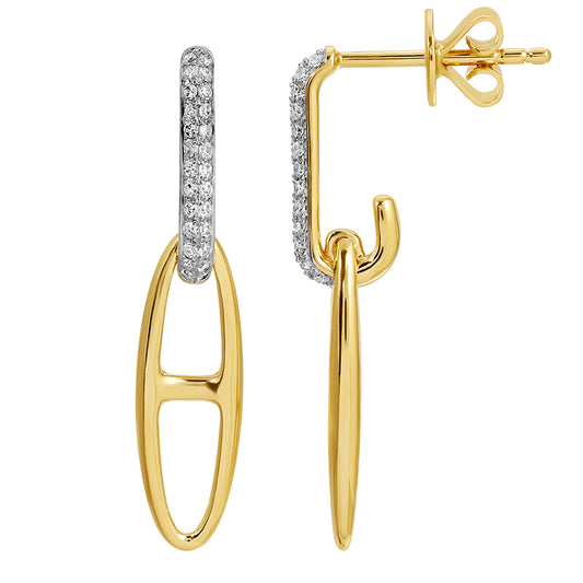 Pavé Diamond Drop Earrings in 14K Two-Tone Gold